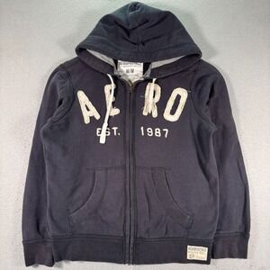 Vintage Aeropostale Hoodie Sweatshirt Mens Medium Blue Patch Beach Fleece Trendy